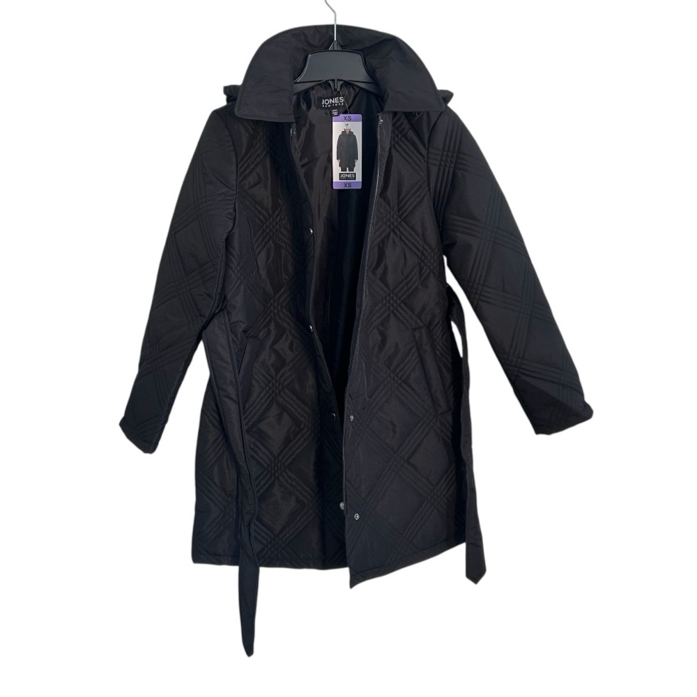 NWT Jones New York Women's Jacket w/ Hood, Tie-Belt & Pockets Black Size XS